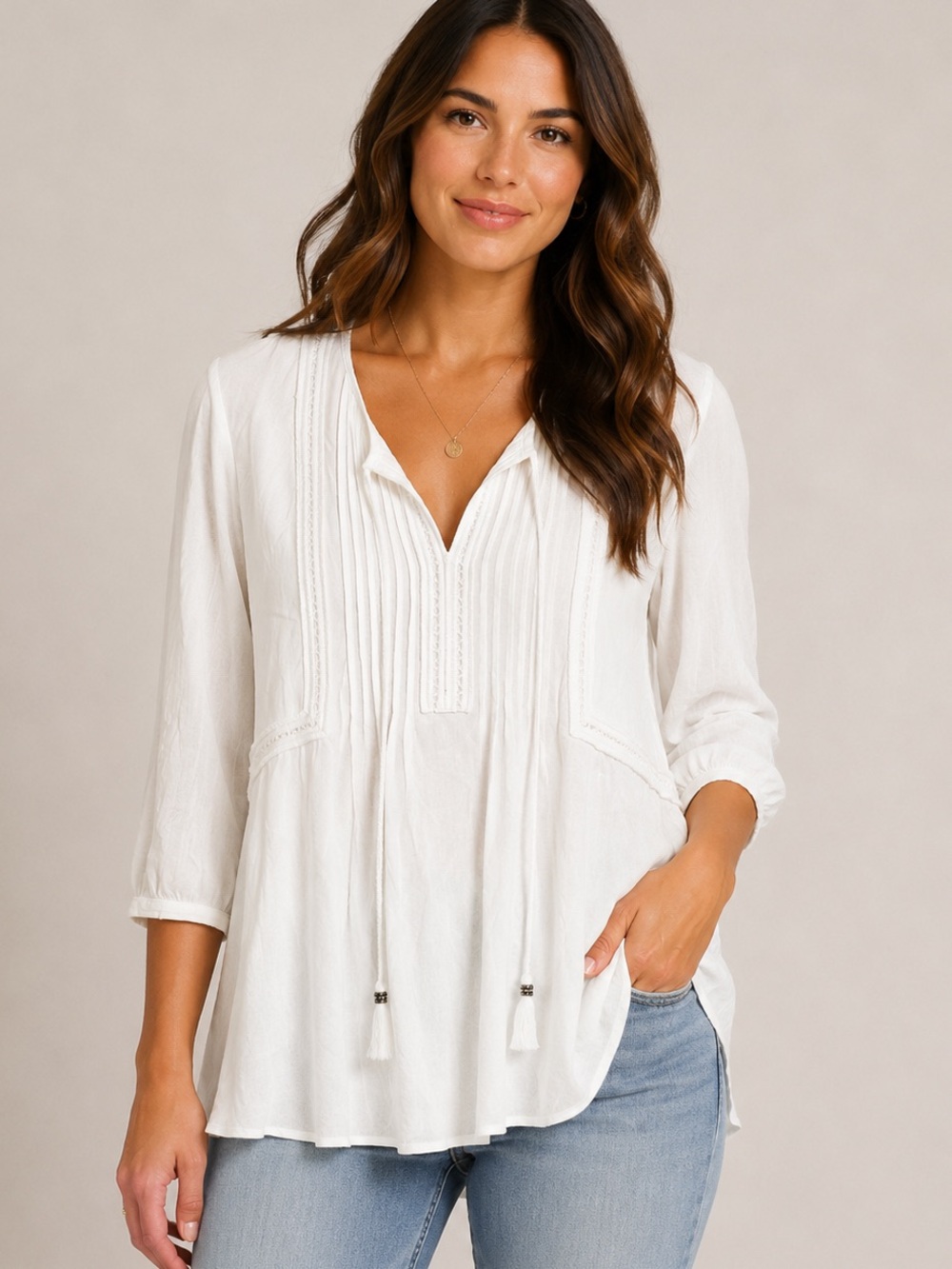 Pale Sky Meghan Tassel Detail Blouse